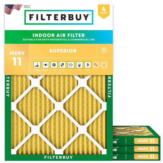 Filterbuy 24x28x1 Air Filter MERV 11 Superior Pet & Allergy Defense (4-Pack), Electrostatic Pleated HVAC AC Furnace Filters Replacement, Made in USA (Actual Size: 23.50 x 27.50 x 0.75)
