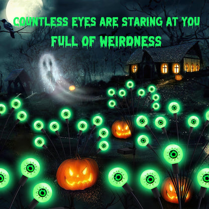 ASMAD Halloween Decorations Outdoor Solar Scary Eyeball Lights, 4Pack 32LEDs Green Eyeball Swaying Firefly Light, Waterproof Halloween Path Lights for Garden/Yard/Patio/Party Decor