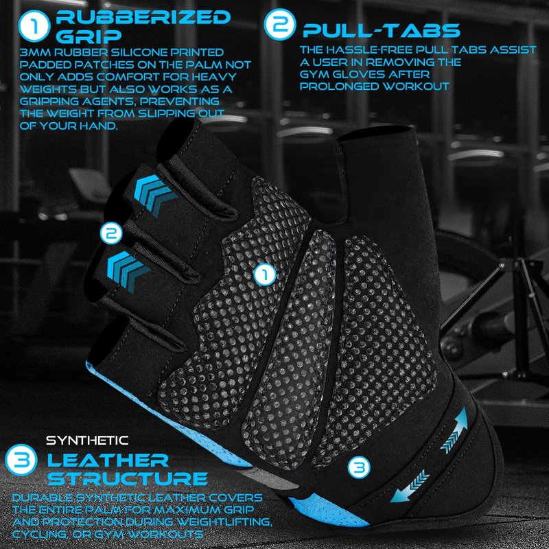 BEAST RAGE Workout Gloves, Men & Women Fingerless Weight Lifting Gym Gloves with Palm Protection, Breathable, Lightweight, Cycling Pull Up (Aqua, S)