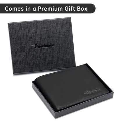 Real Leather Mens Bifold Wallet RFID Blocking Slim Minimalist Front Pocket - Thin & Stylish with ID Window in Gift Box (Nappa, Black)