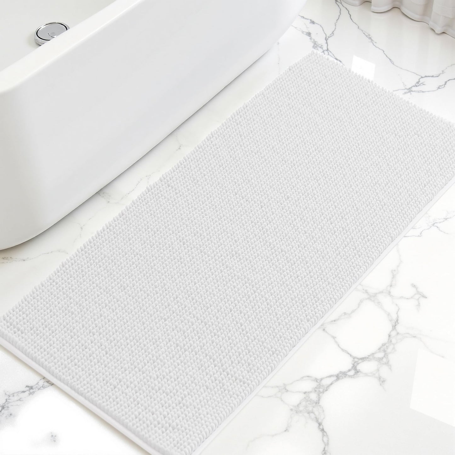 SUBRTEX Bathroom Rugs, 24" x 55" Chenille Bath Rug Soft Short Plush Bath Mat Soft Shower Mat Water Absorbent Shower Mat Quick Dry Machine Washable, White