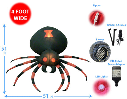 4 Foot Wide Halloween Inflatable Black Spider Yard Decoration