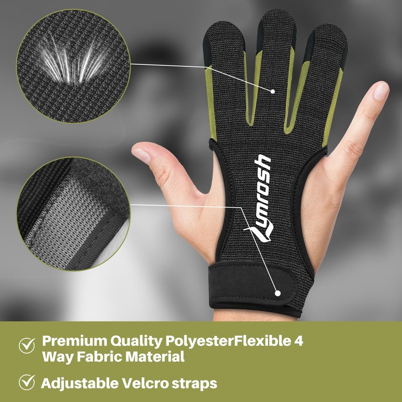 Lumrosh Archery Gloves 3 Finger Cowhide Shooting Hunting Green Men and Women Adult Kids Beginner Recurve Bow Archery Finger Protection Gear(Black, Medium)