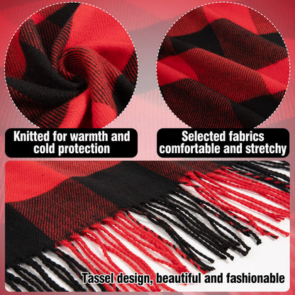 Cosweet Scarf and Gloves Set - Winter Knitted Warm Set, Plaid Scarf Winter Gloves Knitted Hat with Pompom Flurry Ball for Women Men Outdoor Sports Running Skiing Cycling Yoga Christmas Gift