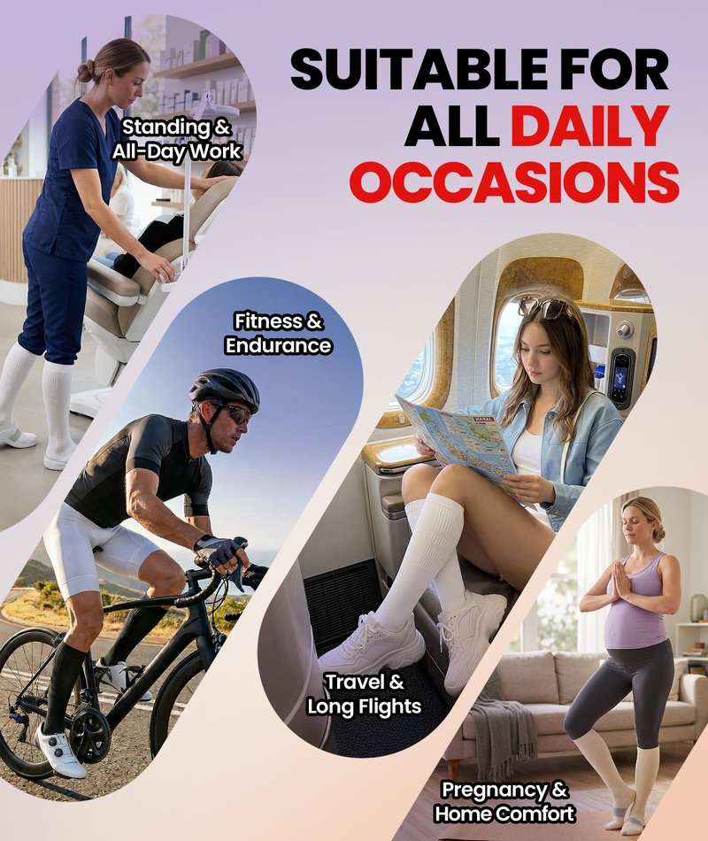PULIOU Cooling Compression Socks for Women Men, 20-30 mmHg Circulation Knee High for Travel, Flying, Running, 2 Pairs(Black,S-M