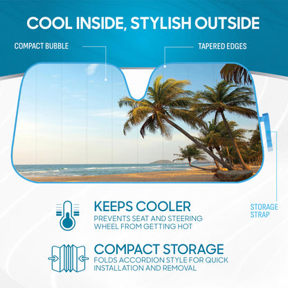 BDK Palm Tree Tropical Island Front Windshield Sun Shade Accordion Folding Cute Car Window Shades for Truck & Car Sunshade Shield for Sun UV Rays - Visor Protector Keeps Vehicle Cool - 58 x 27 inches