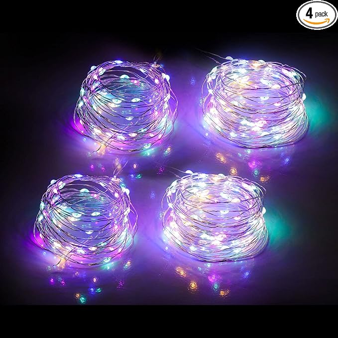 Mandiq 4 Pack Fairy Lights Battery Operated, String Lights 10ft 30 LEDs, Flashing and Constant Light Mode, Silver Wire Mini Lights for Festival, Christmas Decoration, Multicolor…