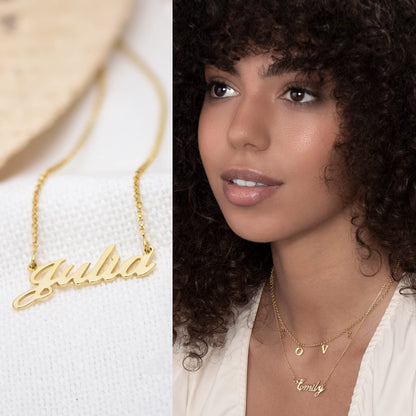 Personalized Choose Your Style Name Necklace - Custom Nameplate Pendant - Dainty Gift for Her, Women - Gift for Mother's Day, Christmas, Birthday (Cocktail, 18k Gold Plated Sterling Silver)
