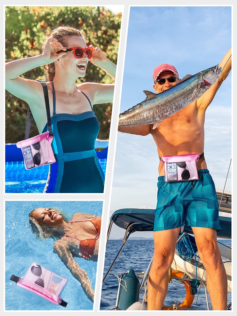 HEETA Waterproof Fanny Pack, Waterproof Pouch Dry Bag 2-Pack for Phone Passport Purse, Adjustable Waist Strap for Swimming Kayaking Boating Paddle Board Accessories Cruise Beach Camping Essentials