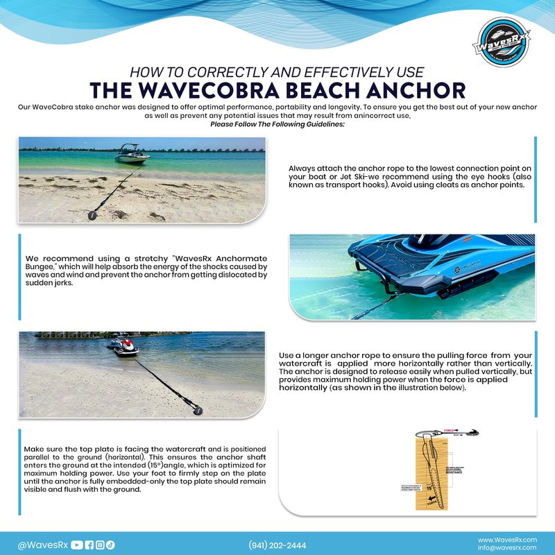 WAVESRX Patented Aluminum Spike Beach Anchor | Ultra-Light PWC, Jet Ski & Sand Anchor for Boat, Pontoon & Kayak Secure Anchoring Near Shore, Sand-bar or in Shallow Water with Intelligent Design