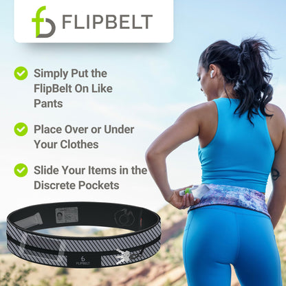 FlipBelt Classic Running Belt, Running Fanny Pack for Women and Men, Non Chafing Waist Band Pack for Phone, Moisture Wicking Storage Belt, USA Company
