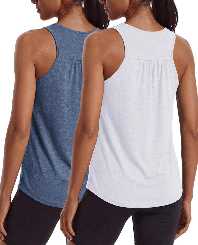 PINSPARK Women's Athletic Shirts & Tees Racerback Workout Tank Tops Sleeveless Yoga Gym Shirt Long Running Tennis Pickleball Outfits for Summer,Navy Blue/White XL
