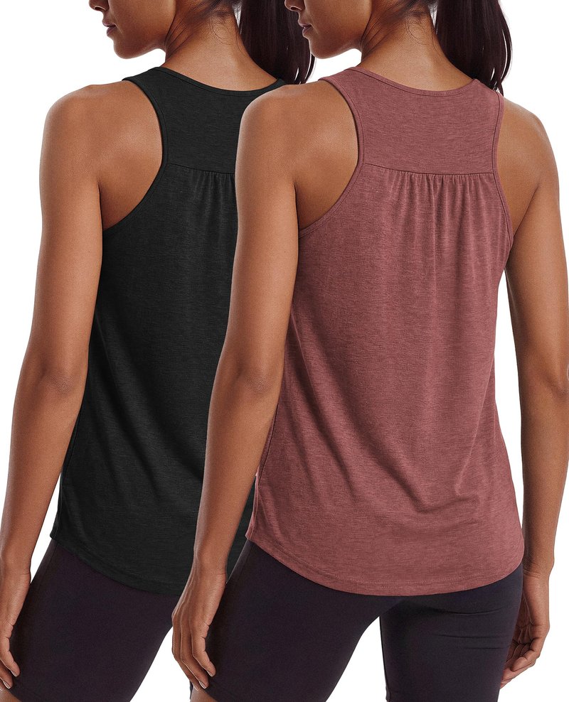 PINSPARK Tank Top for Women Sleeveless Quick Dry Running Yoga Shirts Racerback Workout Tank Tennis Tops for Summer Loose Fit,Black/Red L