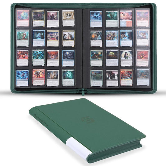 Snekdy premium 1024-pocket trading card binder, 16-pocket cards album, waterproof PU-leather Cover album with side loading, holds gaming, baseball, basketball & sports cards Green