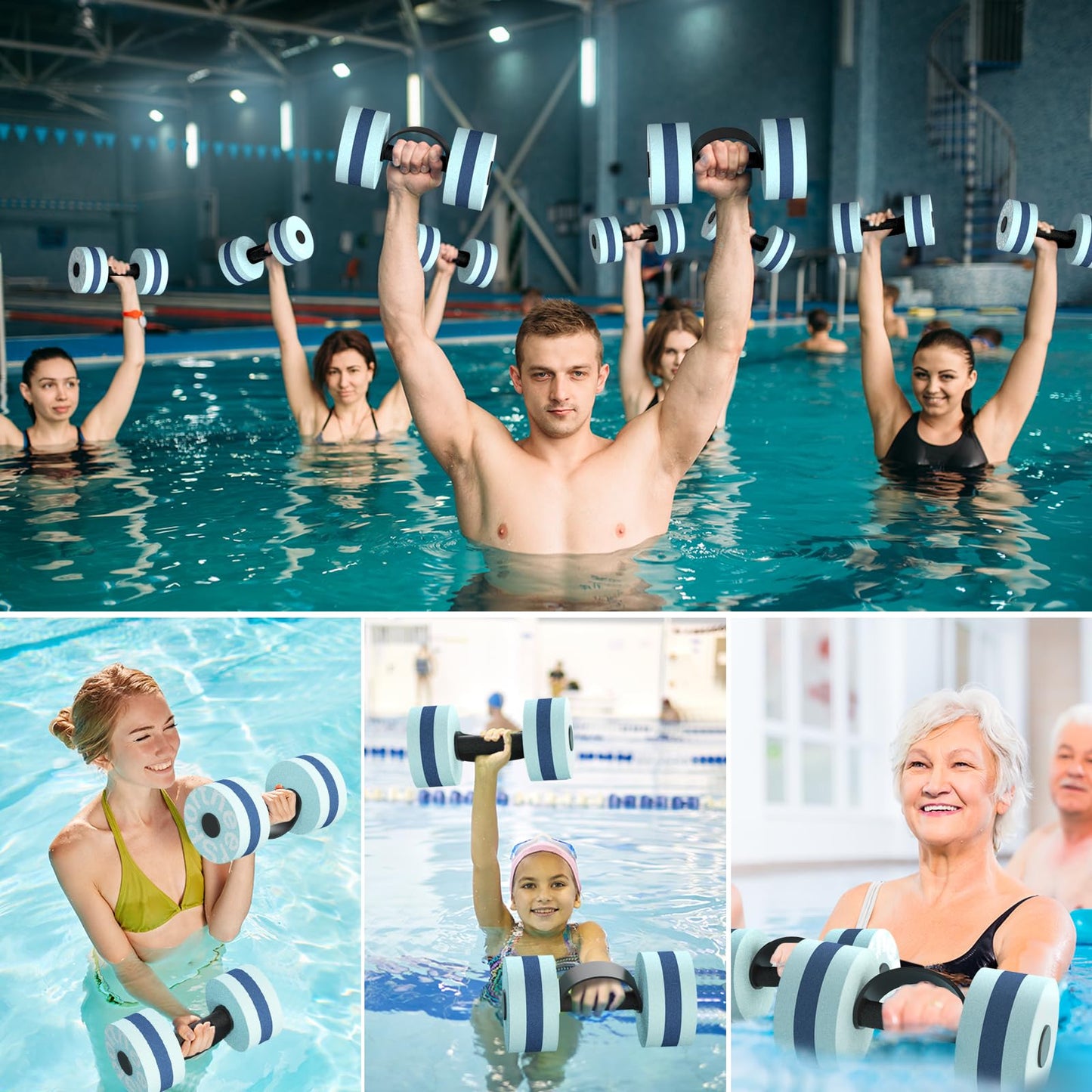 Sportneer Water Weights Aquatic Dumbbells: Pool Exercise Dumbbell Set of 2 EVA Foam Pool Weights with Handle Strip Aquatic Exercise Equipment for Water Aerobics Orange Pinstripe