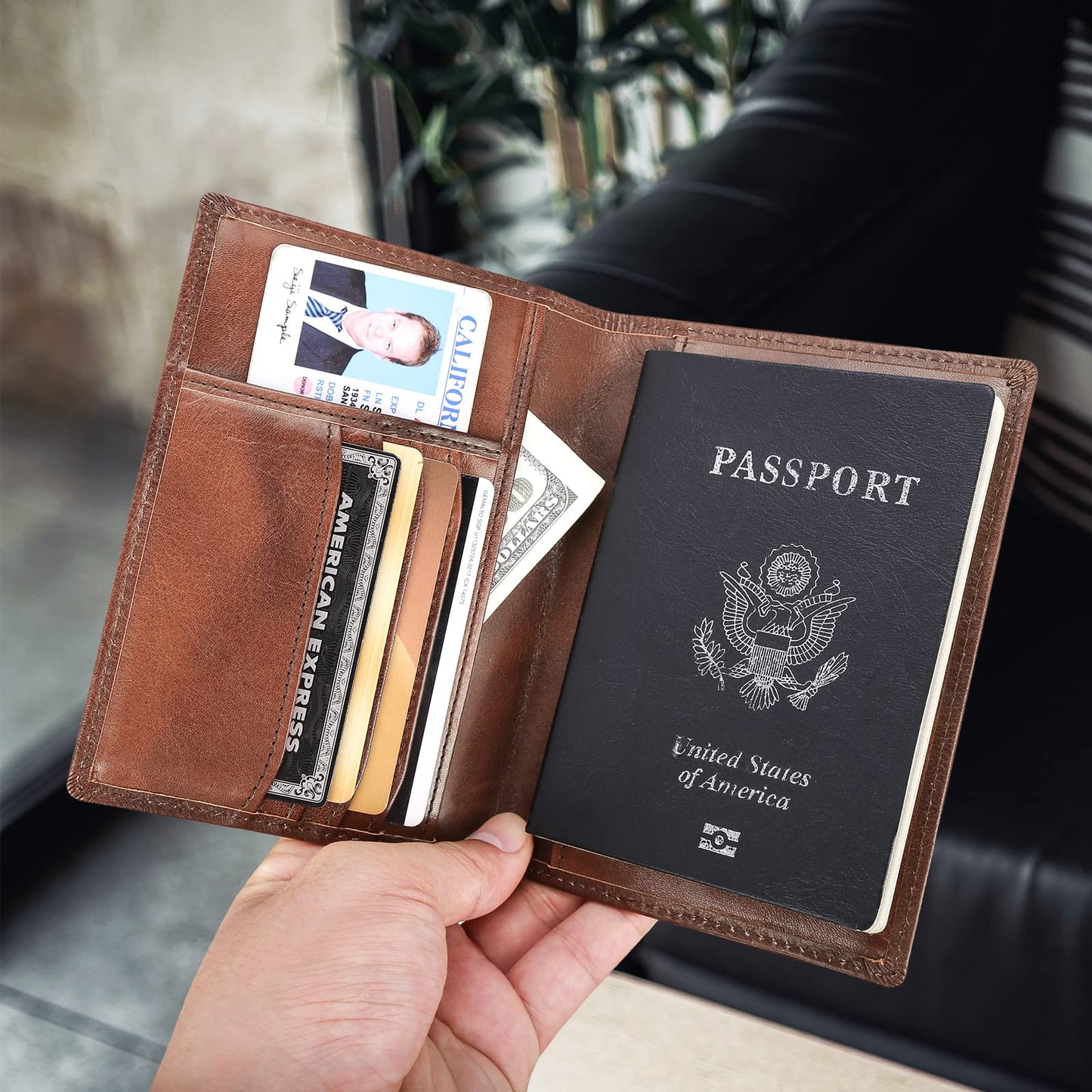 Polare Slim RFID Blocking Leather Passport Holder Travel Bifold Wallet For Men (Coffee)