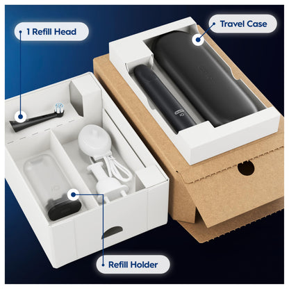 Oral-B iO2 Electric Toothbrush, 1 Gentle Care Toothbrush Head, 1 Travel Case, 1 Travel Refill Holder, Oral B Toothbrush Adults (Night Black), Designed by Braun, 2 Pin UK Plug