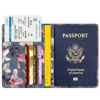 FINTIE Passport Holder Travel Wallet RFID Blocking PU Leather Card Case Cover, Blooming Hibiscus