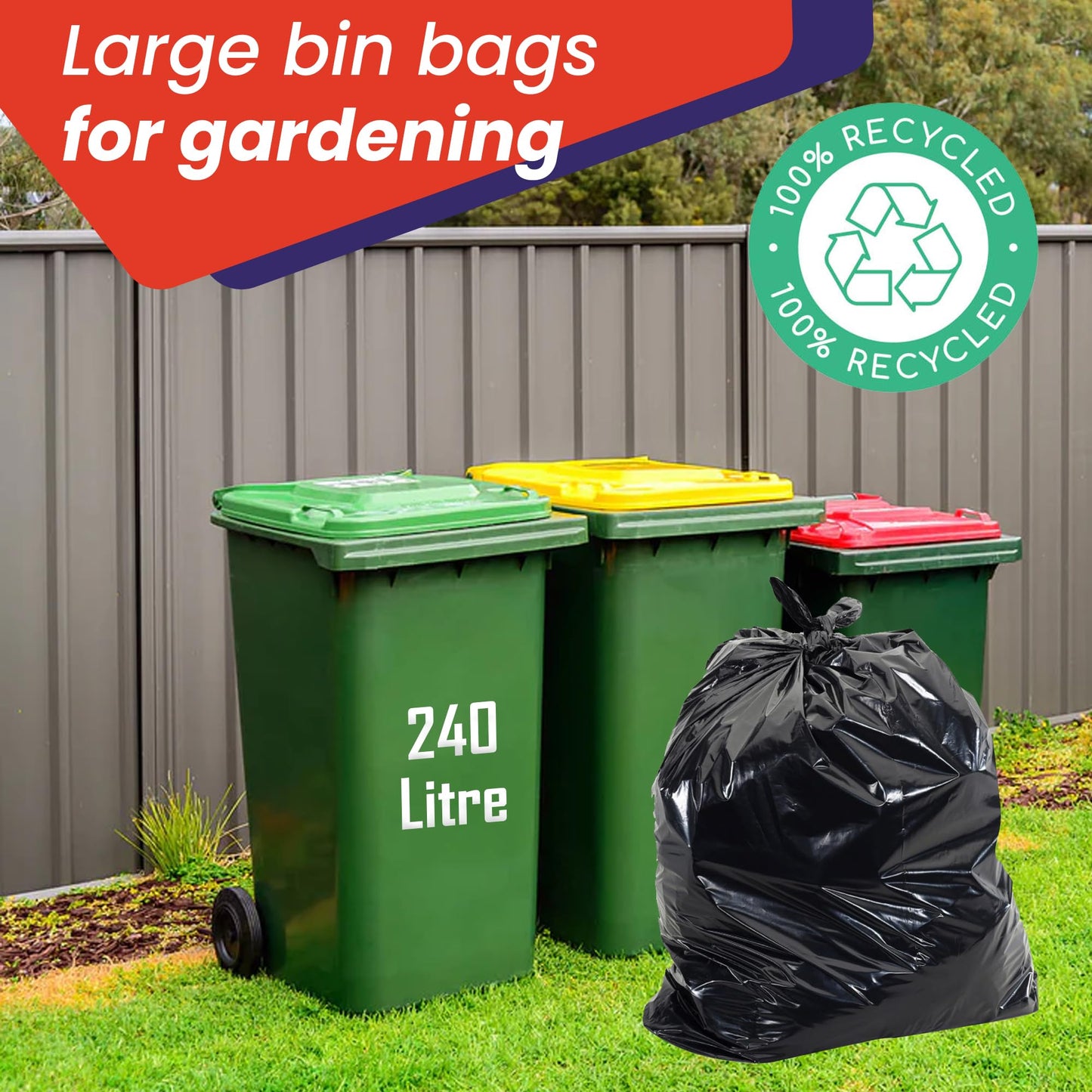 Abbey 100 Black Wheelie Bin Liners 240L Capacity – Refuse Sacks Heavy Duty Black Bin Bags for Outside and Garden Bin – Strong Garbage Bags for Rubbish On a Roll 30 Inch x 46 Inch Wide x 54 Inch Long