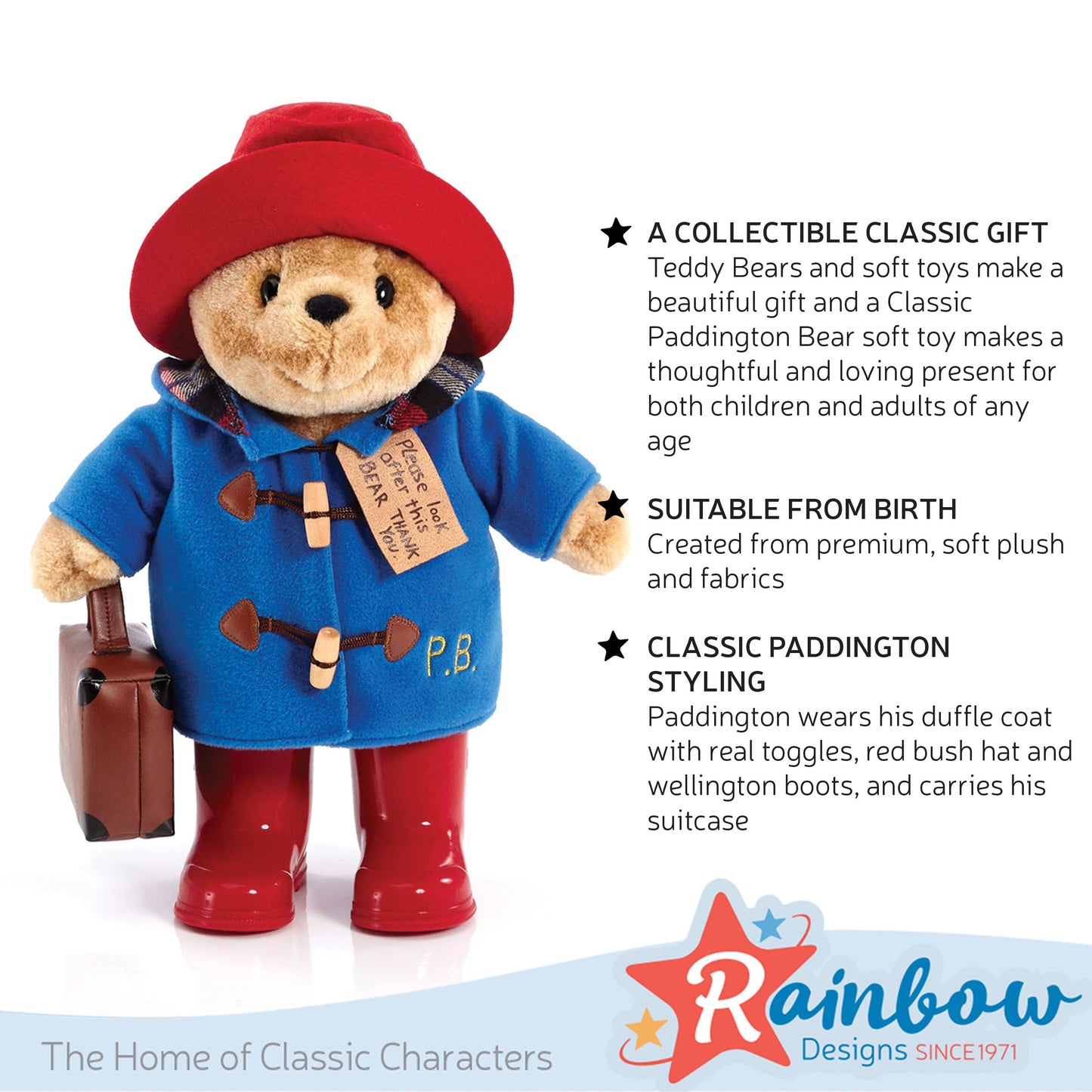 Rainbow Designs Classic Paddington Bear with Boots and Suitcase 36cm
