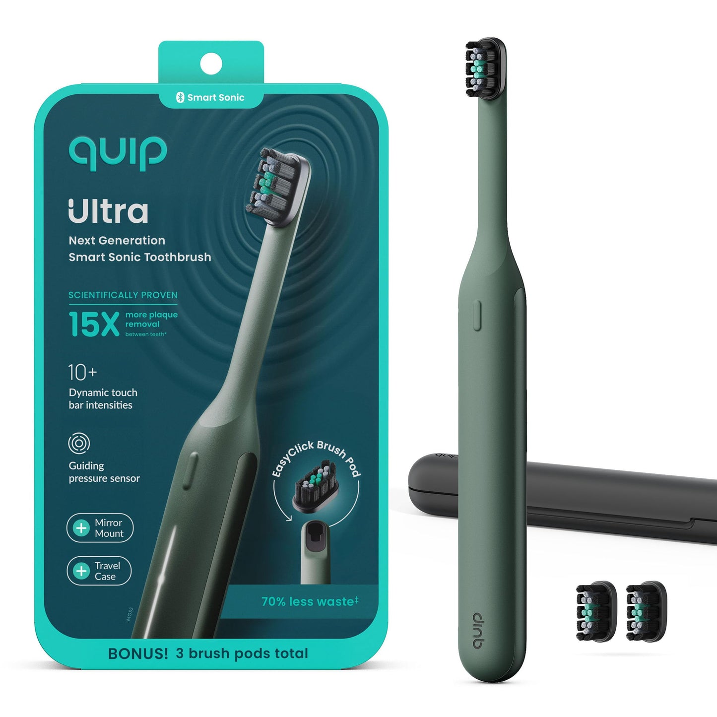 Quip Ultra Next Generation Smart Toothbrush - Timed Electric Toothbrush with Case - Replaceable Brush Head, Soft Bristles, Silicone Handle, 30-Day Battery Life - Travel Toothbrush - Dusk