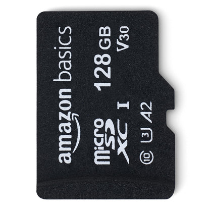 Amazon Basics Micro SDXC Memory Card with Full Size Adapter, A2, U3, Read Speed up to 100 MB/s, 128 GB, Black