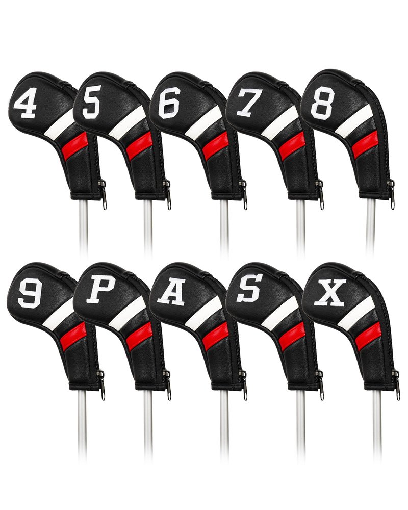 Big Teeth Golf Iron Headcovers, Colorful Iron Golf Club Covers Zipper Closure, Black and White Big Number Iron Golf Club Covers for Men