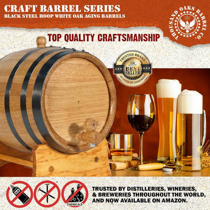 2 Liter Oak Aging Barrel with Wood Stand, Bung & Spigot - Mini Whiskey Barrels for The Home Alcohol Distiller, Moonshiner & Winemaker - Age Cocktails, Bourbon, Whisky, Tequila, Rum, Mead Wine (2L)