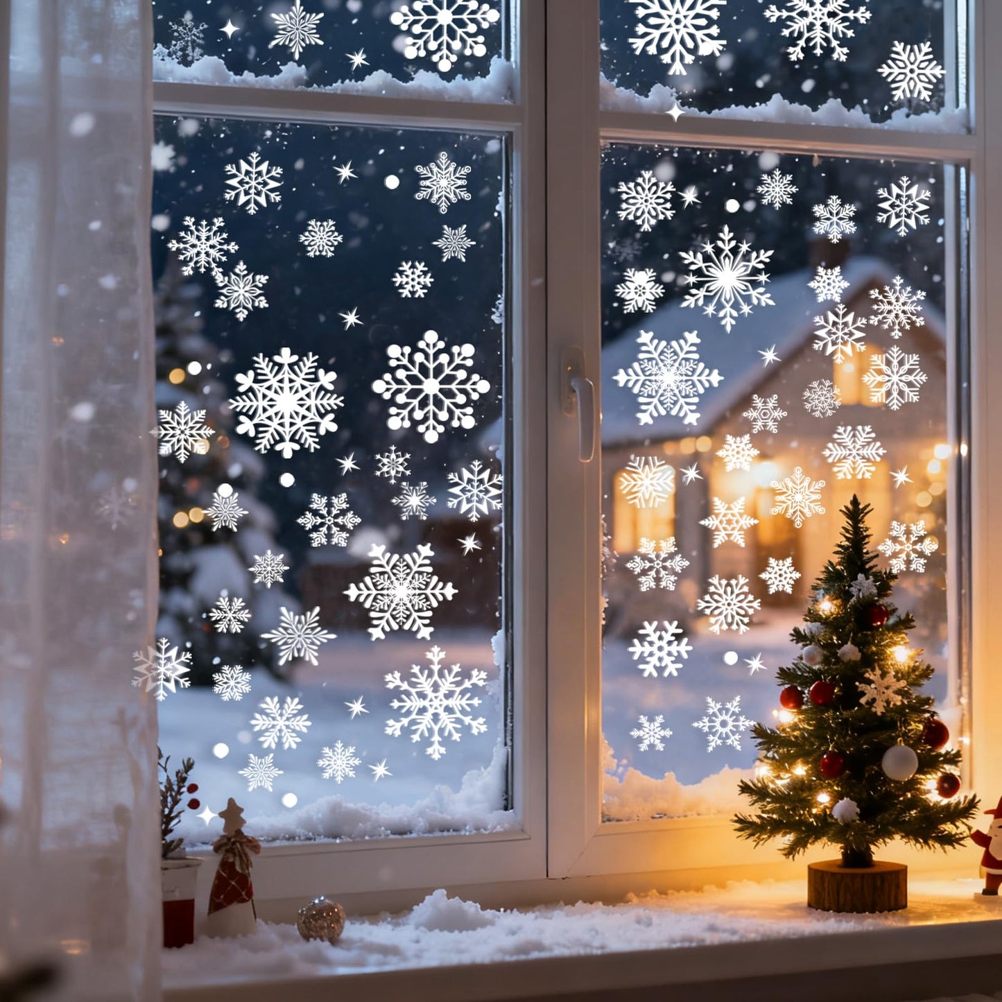 Homerove 510 Pcs 10 Sheet Double-Sided Christmas Window Clings, Christmas Snowflake Window Cling Stickers for Glass, Xmas Holiday Snowflake Decals for Party