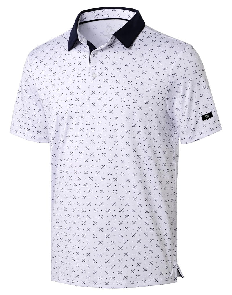 Obla Mens Golf Polo Shirts Short Sleeve Dry Fit Performance Moisture Wicking Casual Print Collared Golf Shirts for Men(White Golf Clubs_L)