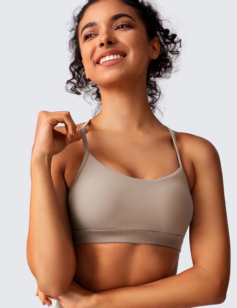 BAYDI Clouduxi Y Back Sports Bras for Women- Low Impact Padded Racerback Spaghetti Strap Womens Workout Yoga Gym Tops Pale Khaki