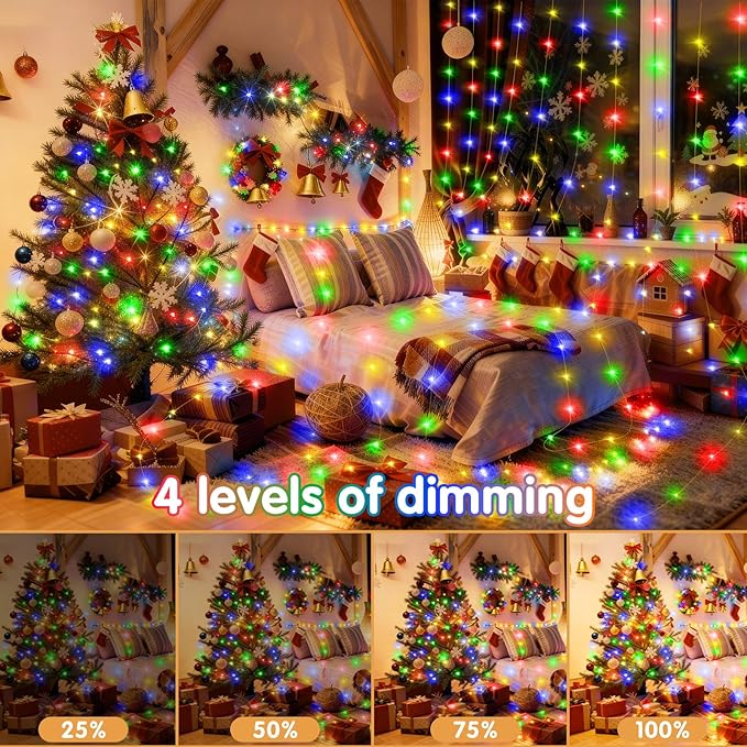 KNONEW 100FT 300 LED Outdoor Fairy Lights Plug in, Christmas Fairy Lights Outdoor Waterproof 8 Modes Memory Times for Wedding Bedroom Walls Garden Trees Decoration(Multicolor)