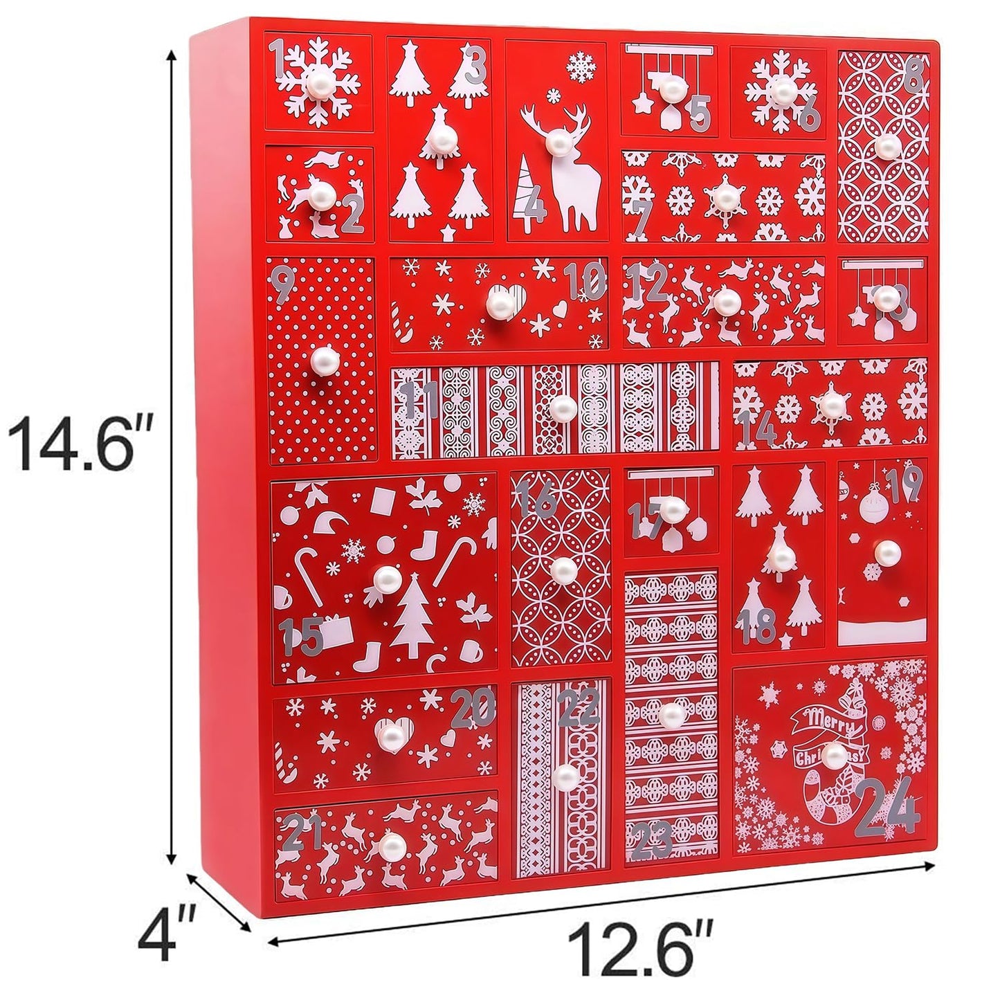 Juegoal Red Advent Calendar with 24 Drawers Countdown to Christmas, Refillable Wooden Advent, Christmas Gift for Children, 15 Inches Tall