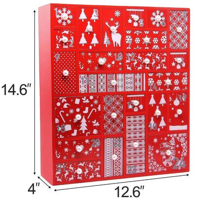 Juegoal Red Advent Calendar with 24 Drawers Countdown to Christmas, Refillable Wooden Advent, Christmas Gift for Children, 15 Inches Tall