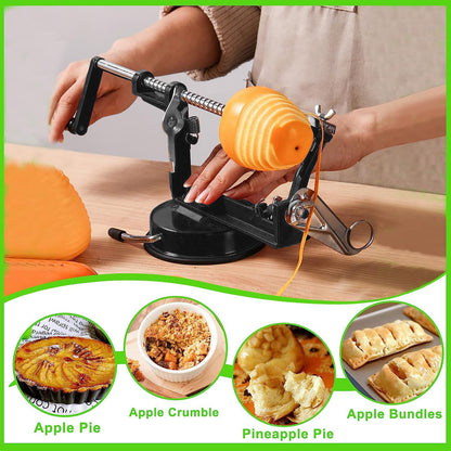 Apple Peeler Corer, Long lasting Chrome Cast Magnesium Alloy Apple Peeler Slicer Corer with Stainless Steel Blades and Powerful Suction Base for Apples and Potato(Black)
