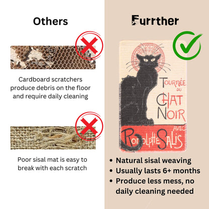 Furrther Sisal Cat Scratcher Mat (Use on Wall, Couch and Carpet), Durable and Shedding-Resistant Cat Scratching Surface - 21.7x13 inch with Adhesives and Twist Pins (The Black Cat Vintage Poster)
