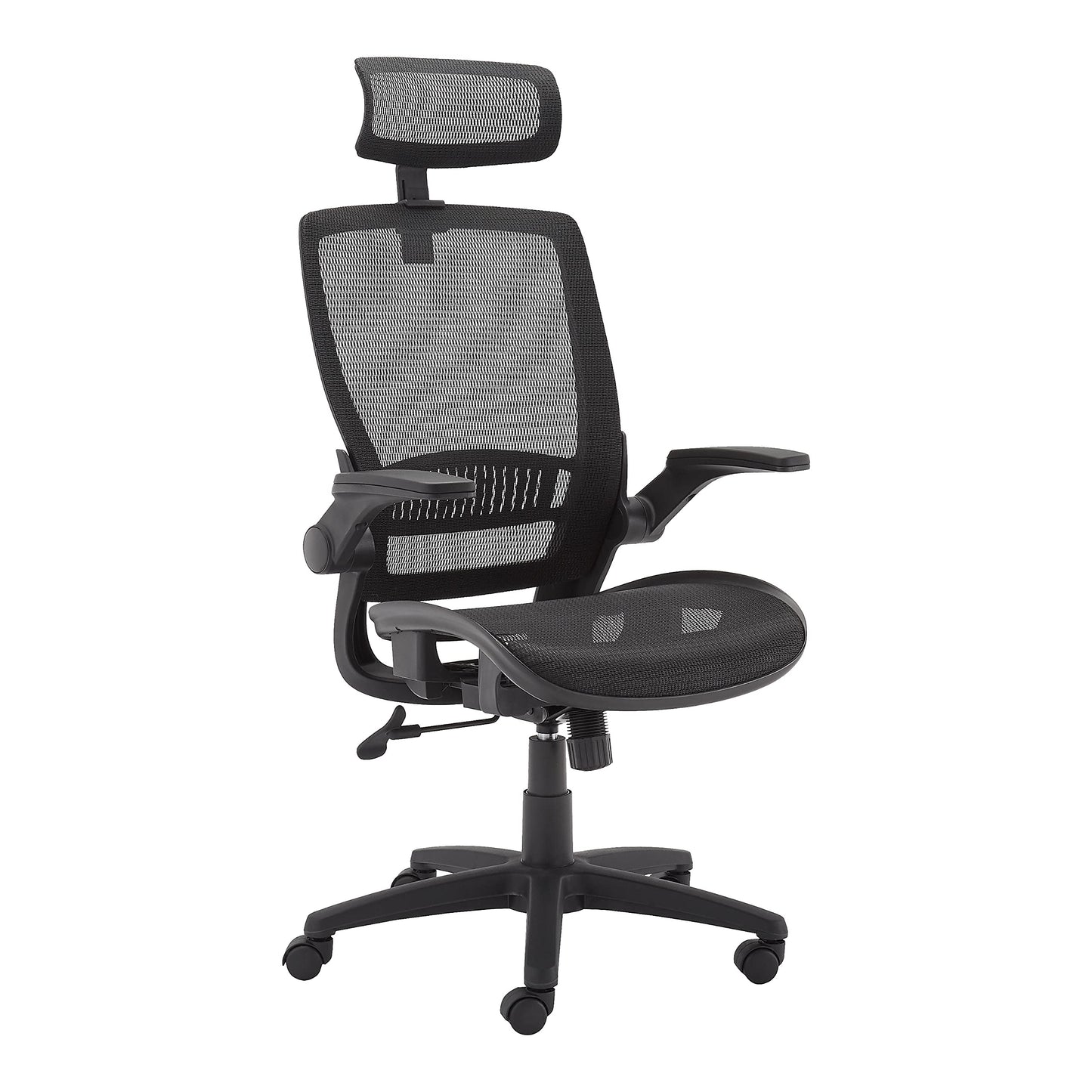 Amazon Basics Ergonomic High-Back Desk Chair, Comfortable Flip-Up Armrests, Contoured Mesh Seat, Swivel, Black, 25.5"D x 26.25"W x 49.25"H