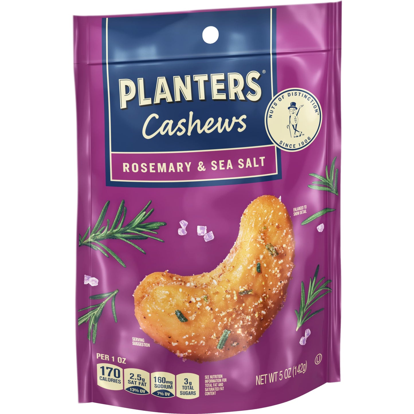 PLANTERS Cashews Rosemary & Sea Salt - Trail Mix Snack Packs - Snack with Rosemary & Sea Salt, Party Trail Mix, 5 Oz Bag, Pack of 1
