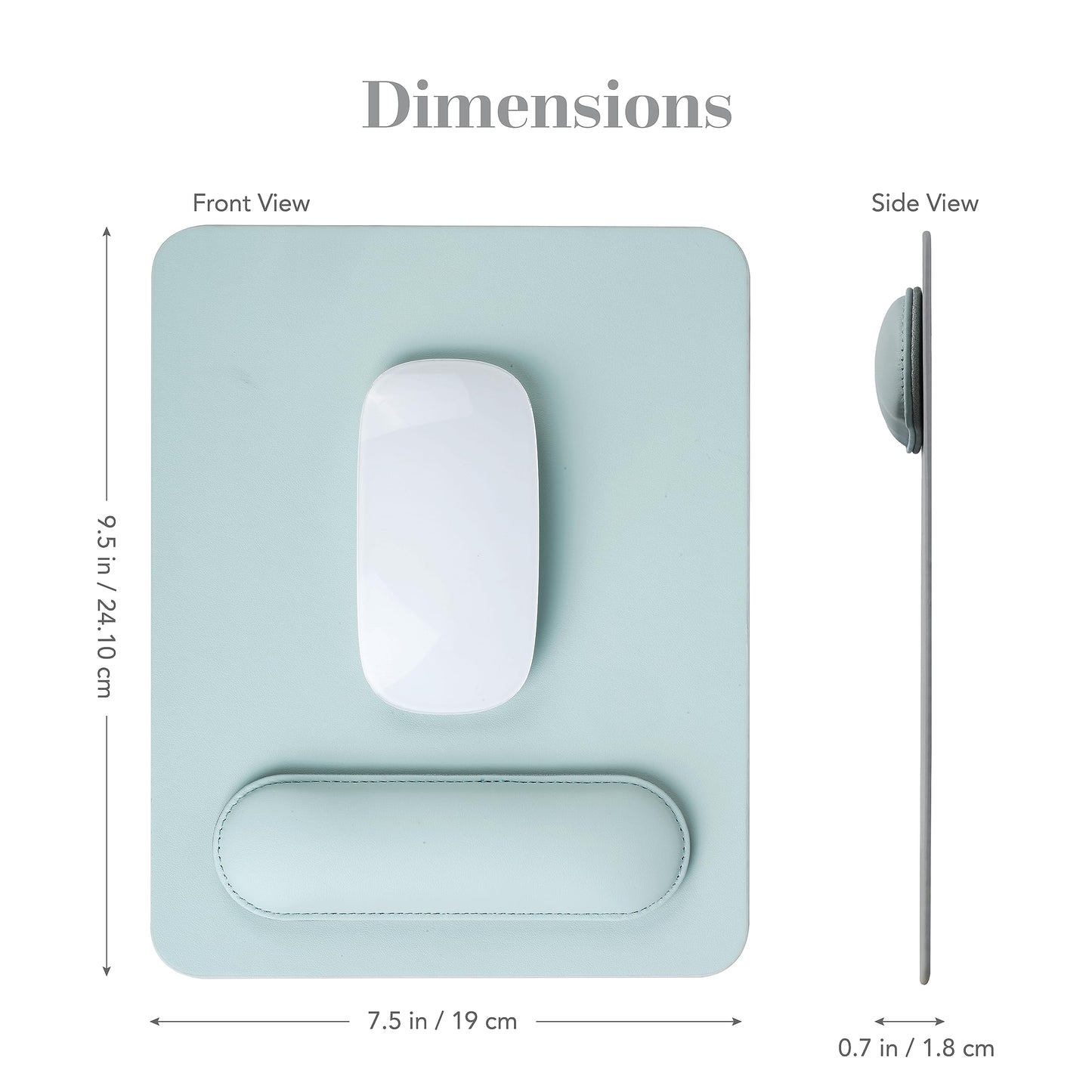 HABITU Vegan Leather Sage Green Mouse Pad with Removable Magnetic Wrist Support & Anti-Slip Base, Ergonomic Mouse Pad with Wrist Rest, Cute Office Desk Accessories for Women and Men