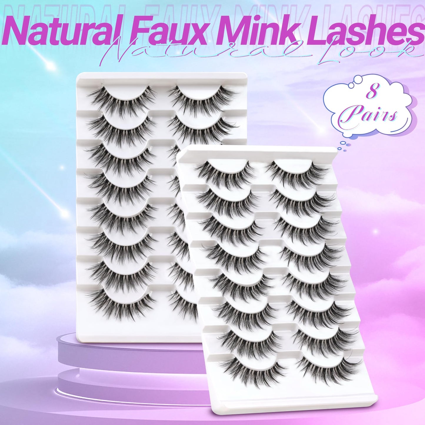 Losha Lashes Wispy False Eyelashes Natural Look Cat Eye Lashes 8 Pairs Faux Mink Lashes with Clear Band Soft Lightweight Fake Eyelashes Handmade Reusable Strip Lashes Pack (G2)