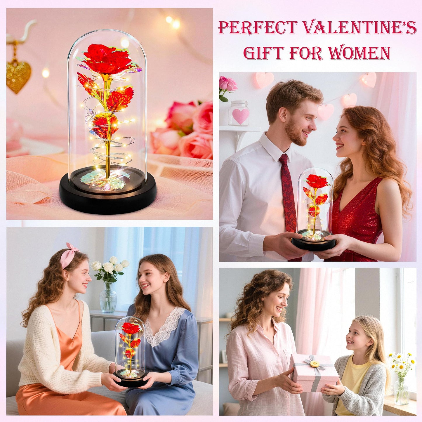 Childom Valentines Day Rose Gifts for Her,Birthday Gifts for Women Mom Mothers Day,Flowers for Delivery Prime,Red Light Up Rose in A Glass Dome,Anniversary Valentines Rose Gift for Wife Daughter