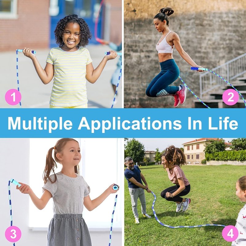 GRAWUN Jump Rope For Kids, 6Pcs Soft Beaded Jump Ropes, Adjustable Length Tangle-Free Segmented Soft Beaded Skipping Rope，for Women, Men and Kids Keeping Fit, Workout and Weight Loss