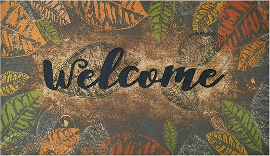 CHICHIC Door Mat Welcome Mat 17x 30 Inch Front Door Mat Outdoors for Home Entrance Outdoors Mat for Outside Entry Way Doormat Entry Rugs, Heavy Duty Non Slip Rubber Back Low Profile, Retro Leaves
