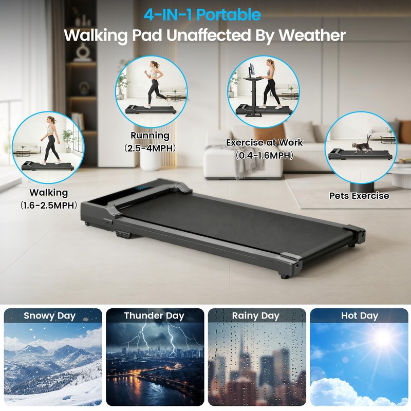 Walking Pad Treadmill for Home - Under Desk Walk Pads with Remote Control Mini Running Portable Electric Machine Adjustable Slim Compact with 0.6-4.0MPH Max up 220 Lbs Modes for Small Spaces Office