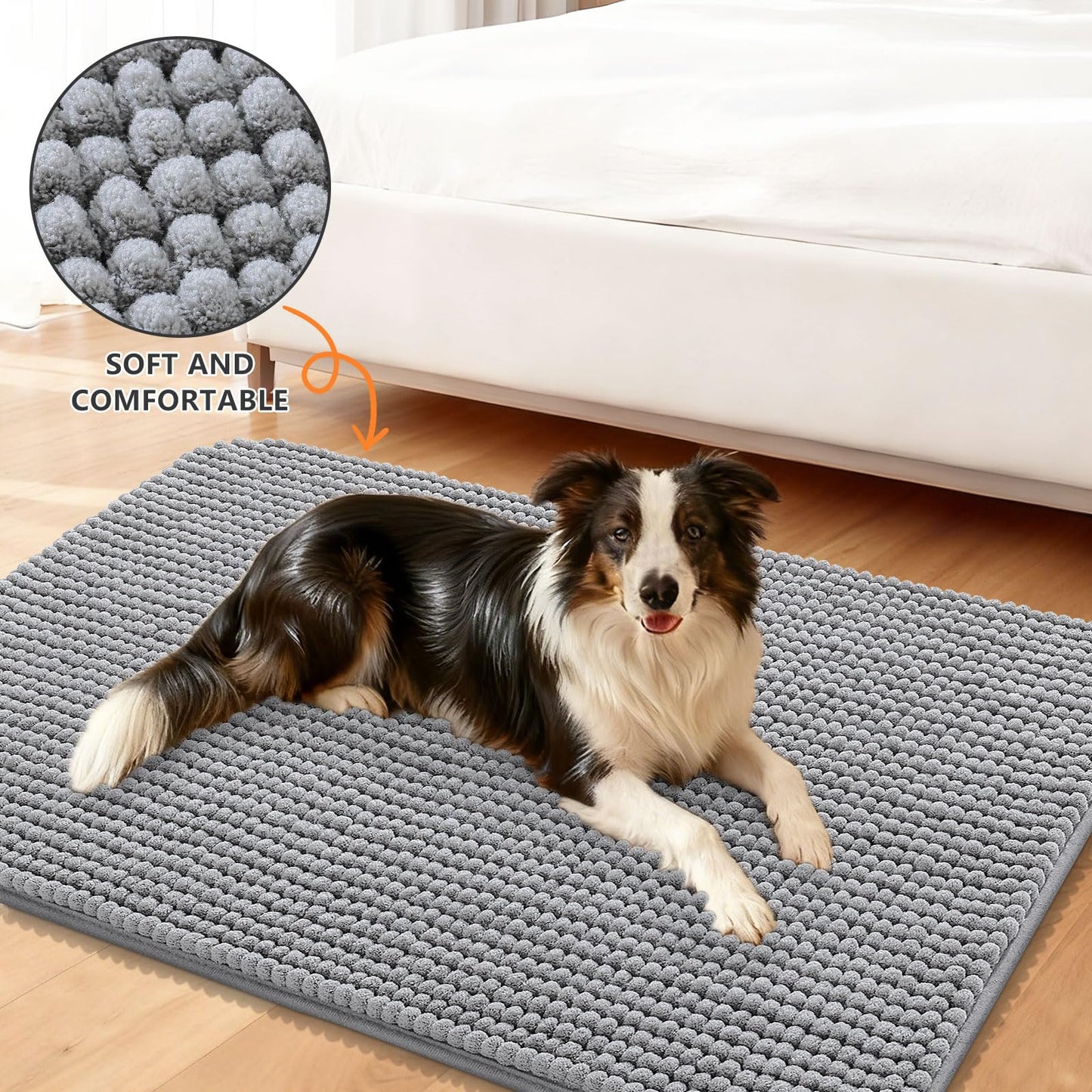 Smiry Dog Door Mat for Muddy Paws 30x20, Absorbent Microfiber Dirt Trapper Pet Doormat, Non-Slip Washable Quick Dry Chenille Front Door Mat, Entryway Rug for Indoor and Outdoor, Grey