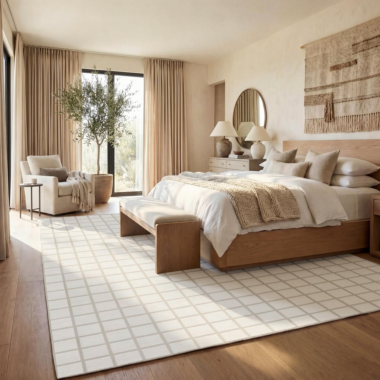 Tribesigns 8x10 Washable Area Rug, Soft Cream Modern Plaid Geometric Bedroom Rug, Non-Slip Low Pile Indoor Carpet for Living Room, Dining Room, Dorm, Office & Playroom, Oeko-TEX Certified