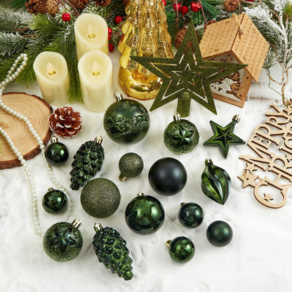 Christmas Ball Ornaments - 43pcs Shatterproof Christmas Tree Decorative Hanging Ornaments with Loop for Xmas Holiday Party Wreath Home Decoration (Dark Green)