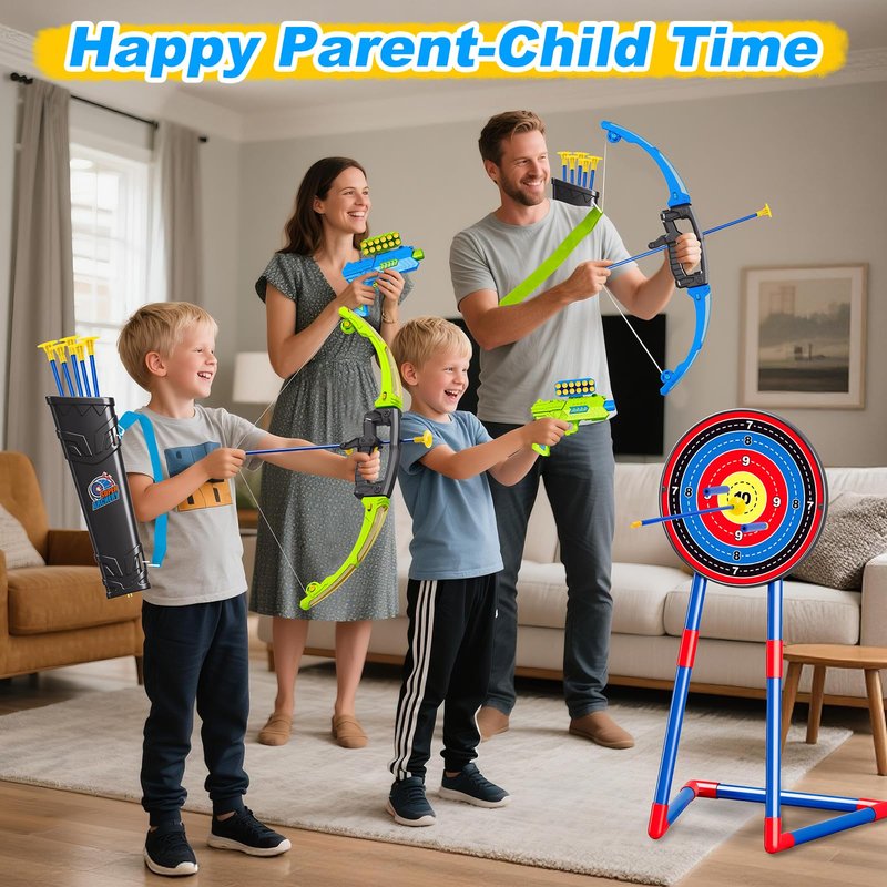 AuroTops 2 in 1 Pack Bow and Arrow Set for Kids 6 Year Old Boy Gifts Boy Toys Age 6-8,Archery Set with Lights Sport Shooting Games for Kids 5-12 Year Old Birthday Gifts Indoor Outdoor