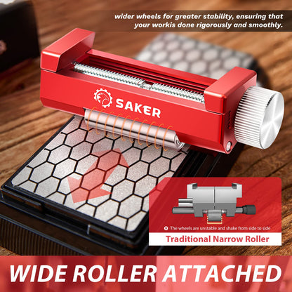 Saker Honing Guide with Whetstone - Red Off-Center Upgraded Honing Tool and Diamond Sharpening Stone Set Kit for Kitchen Knife, Short Chisels and Planes, Fine/Coarse Plate, 400/1000/Grit