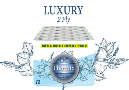 Phoenix 72 Toilet Rolls – 2 Ply Quilted Soft White Toilet Paper – Bulk Buy Family Pack – Gentle, Strong & Absorbent Tissue for Home, Office & Business Use